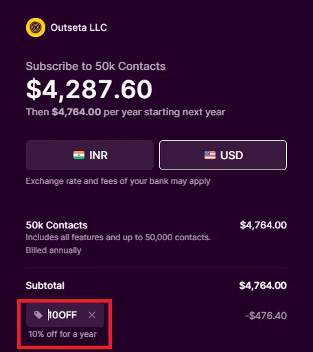 Outseta 10% off coupon code