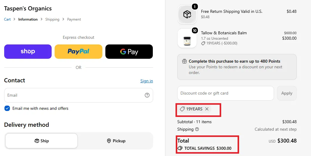 Taspens 10% off coupon