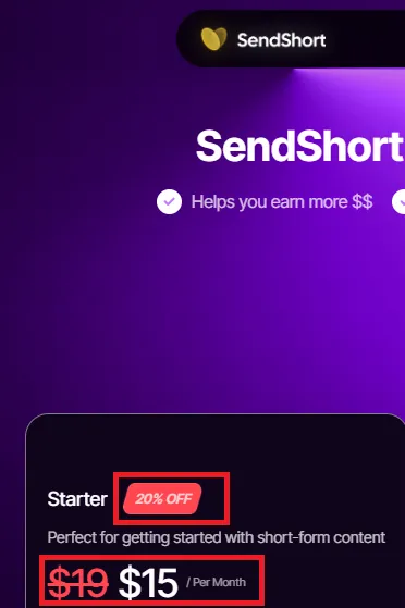 Sendshort 20% off deal