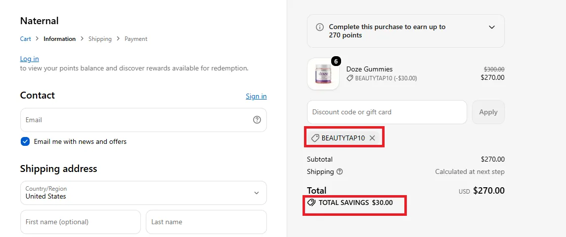 Naternal 10% off deal
