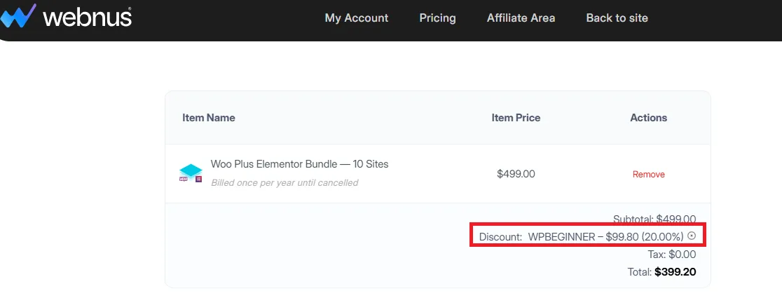 Webnus 20% off coupon