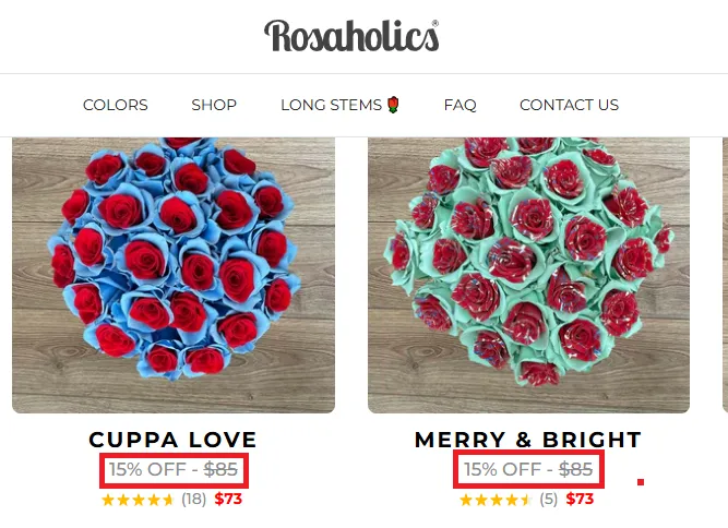 Rosaholics 15% off discount offer