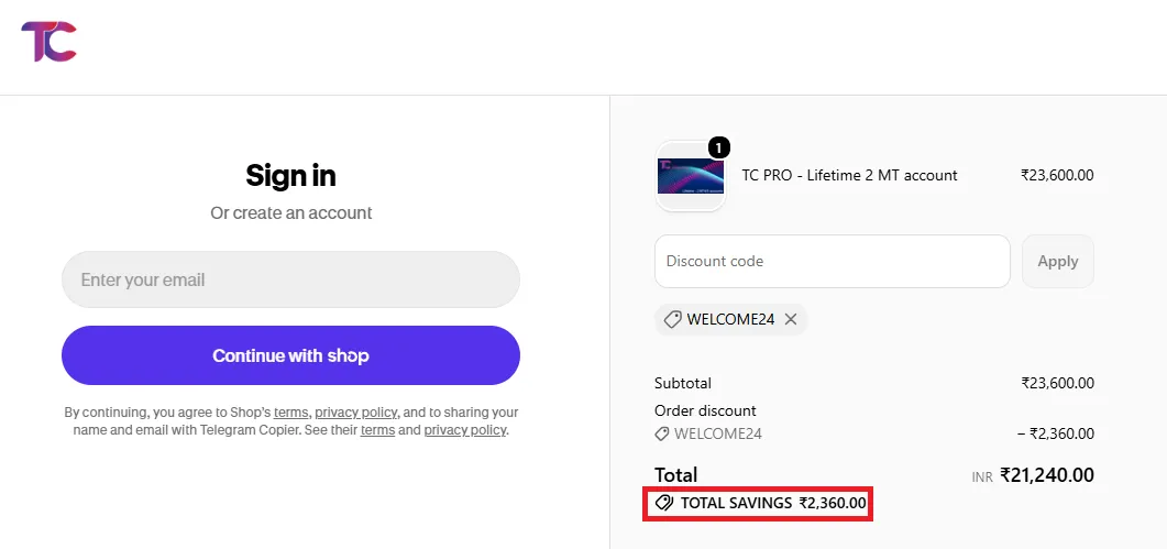 Telegram Copier 10% off coupon
