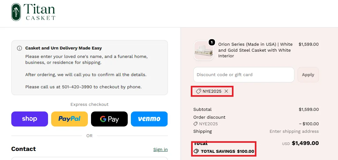Titancasket $100 off coupon