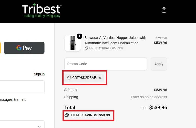 Tribest latest coupon