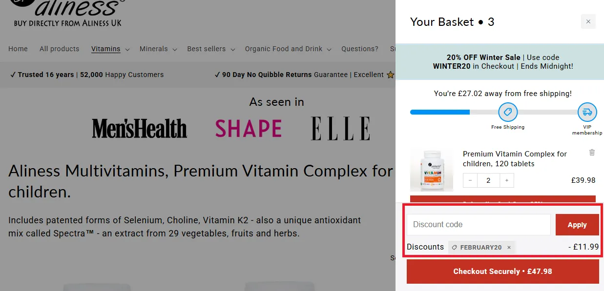 Aliness discount coupon