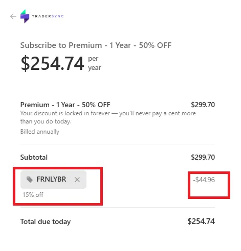 Tradersync 15% off offer