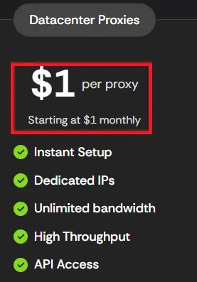 Instantproxies Datacenter Proxies plan