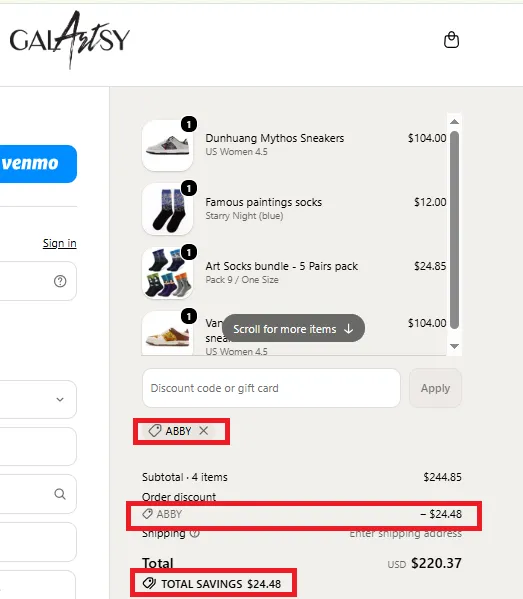 Galartsy 10% off coupon code