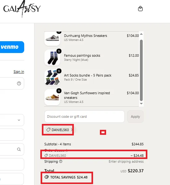 Galartsy latest coupon code