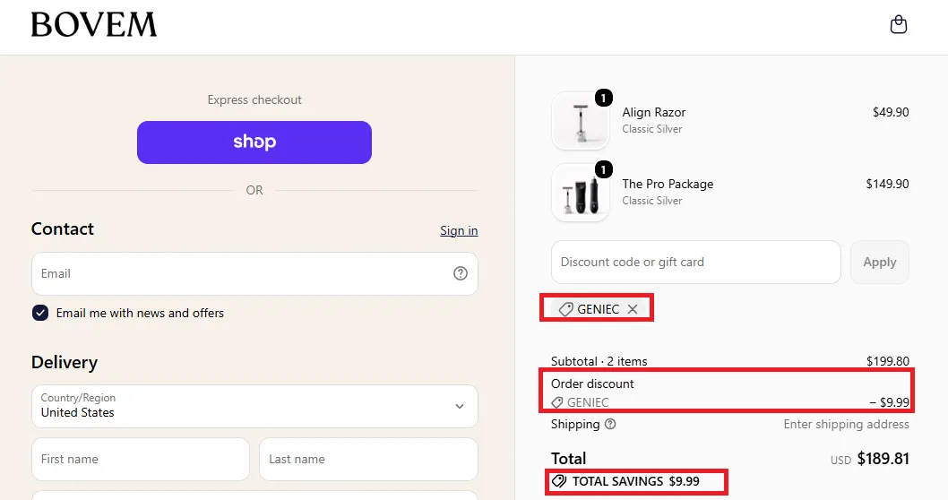 Bovem 10% off coupon