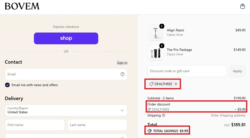 Bovem 5% off discount code