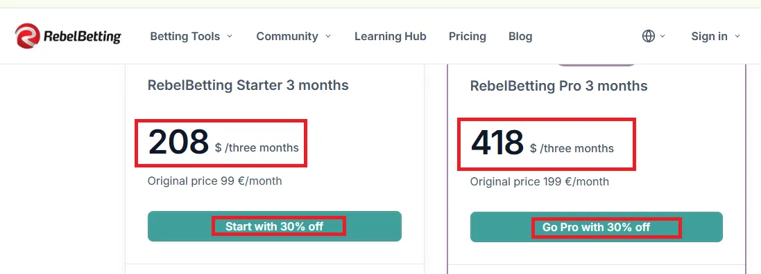 Rebelbetting 30% off on plans