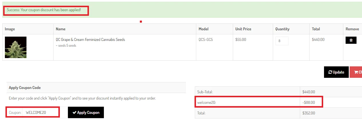 Quebeccannabisseeds 20% off coupon code