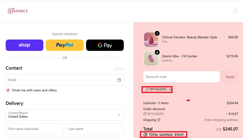 Bombex 10% off coupon code
