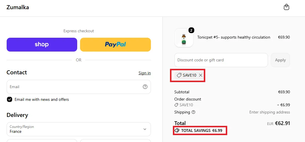 Zumalka 10% off coupon