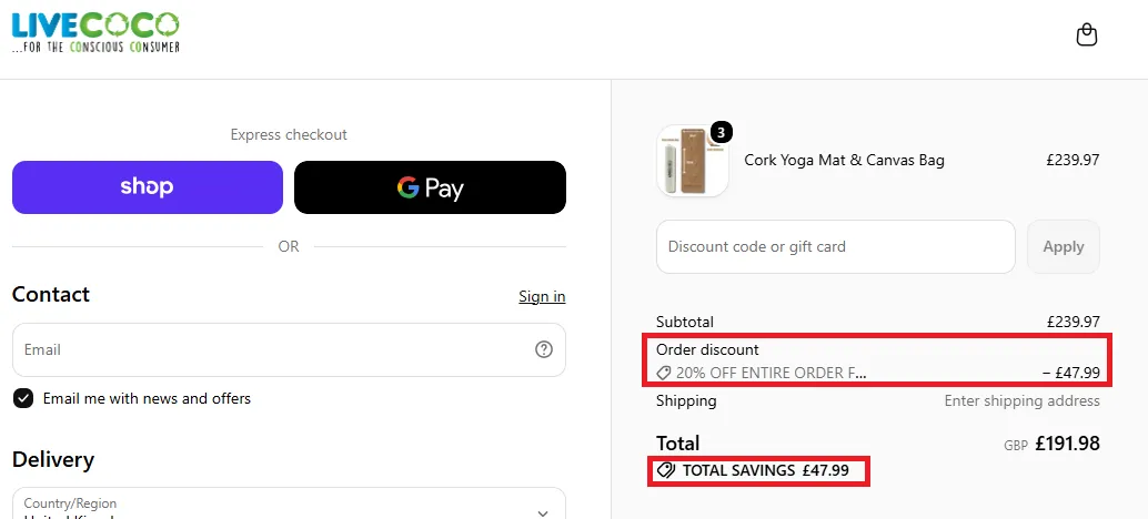 Livecoco 20% off offer